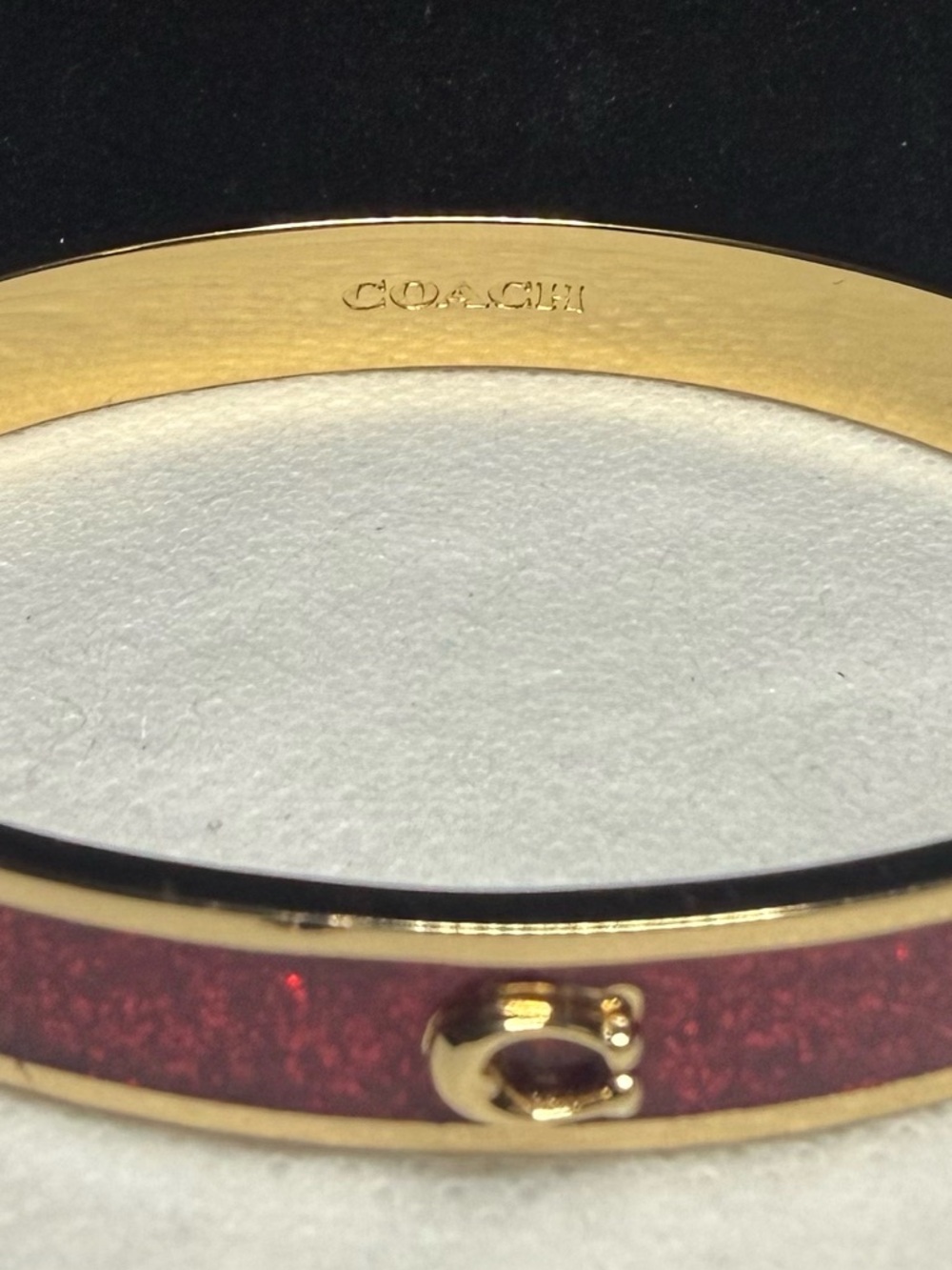 LOWSTART Coach Gold-Tone Red Glitter C Accent Bangle Bracelet w/Dustbag - Picture 2 of 16